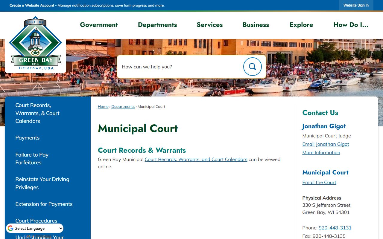 Green Bay Civil Court Records municipal court resource