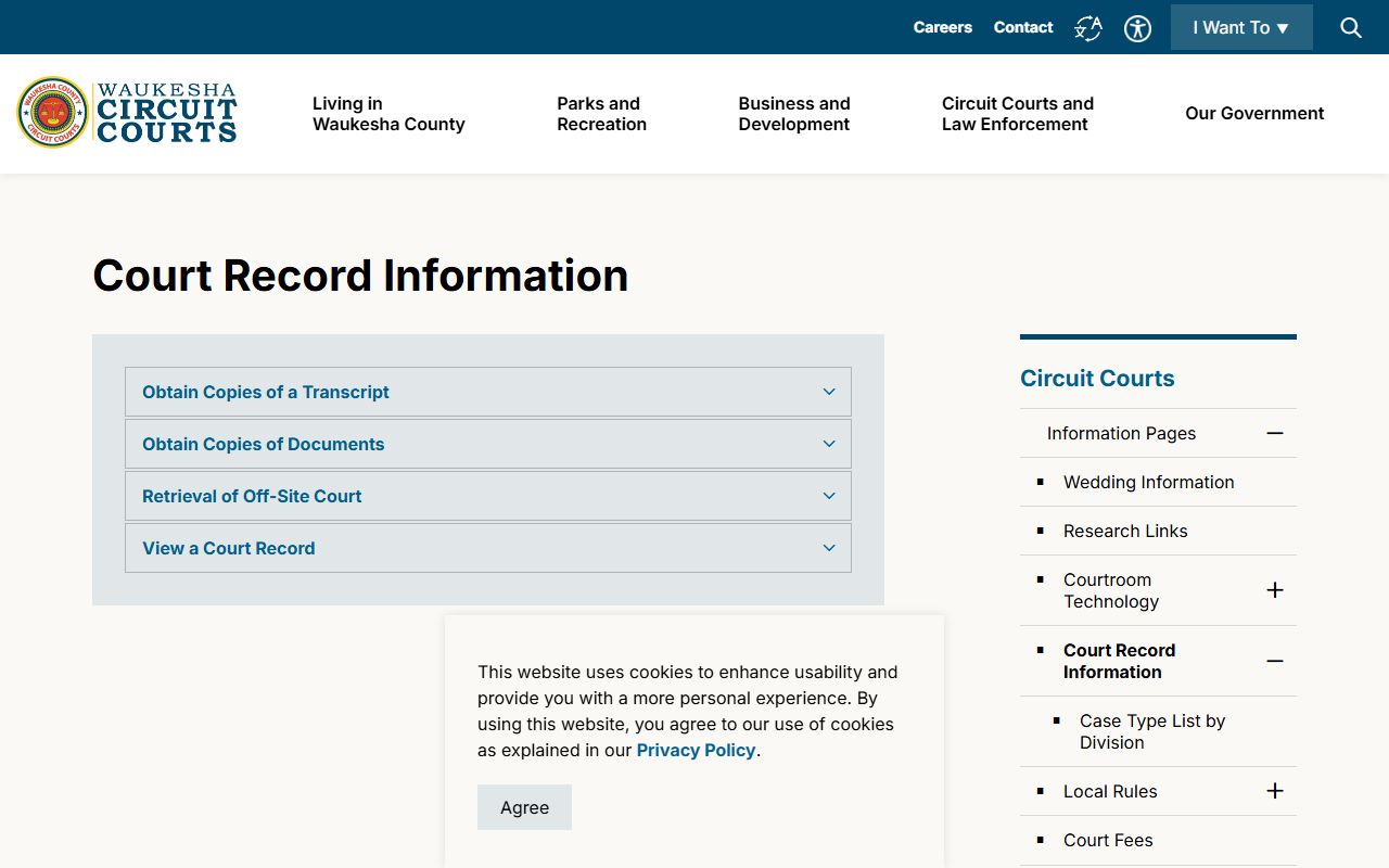 Waukesha Civil Court Records court record information page