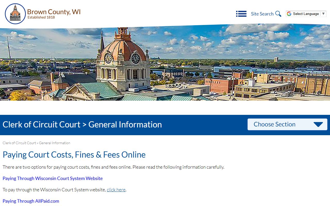 Brown County Civil Court Records online payment information