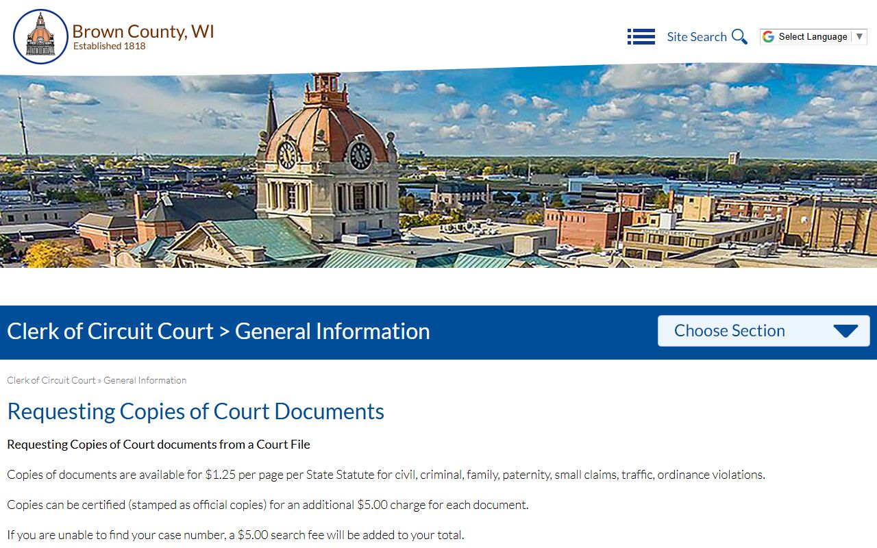 Brown County Civil Court Records copy request instructions