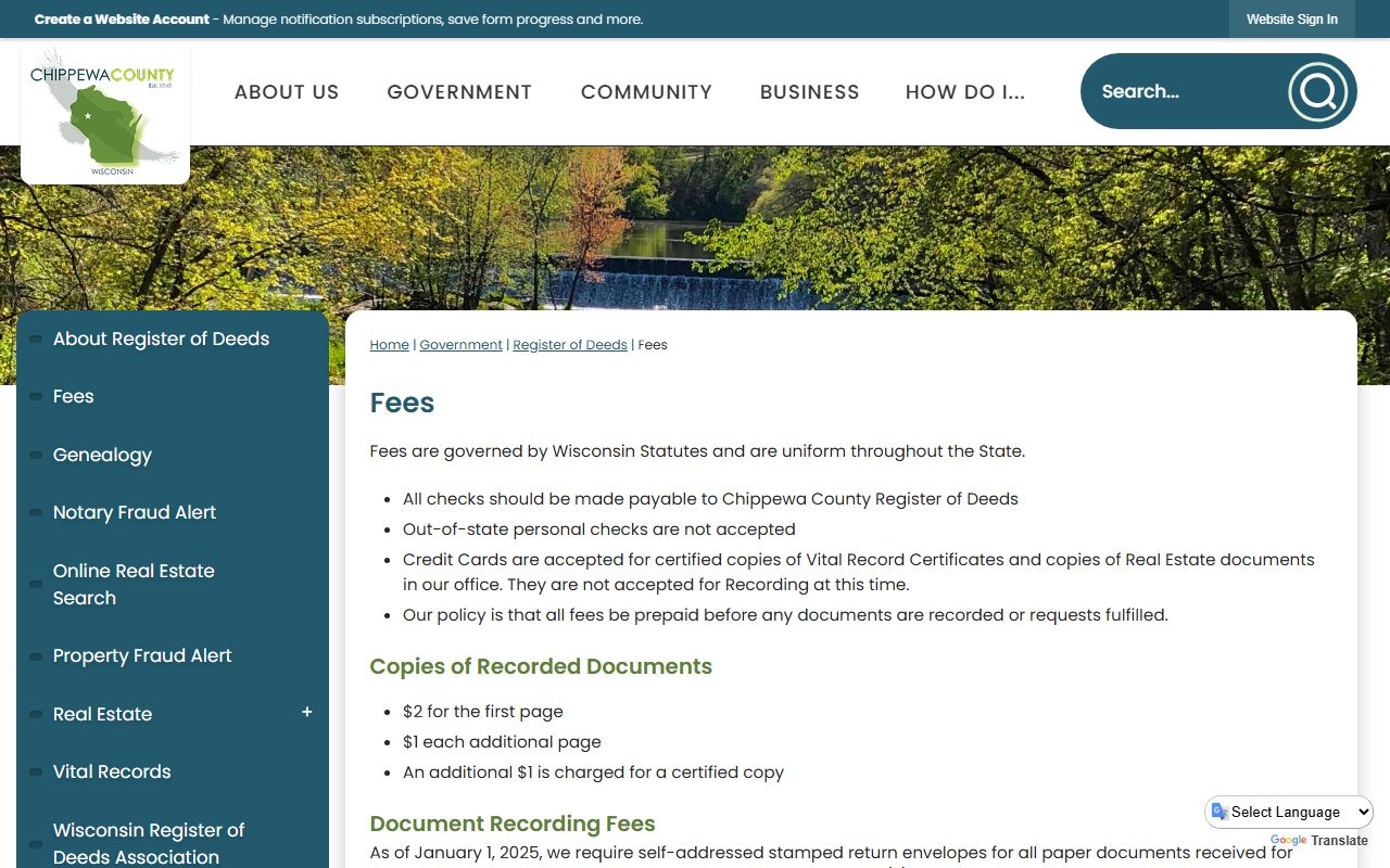Chippewa County Civil Court Records fee schedule resource