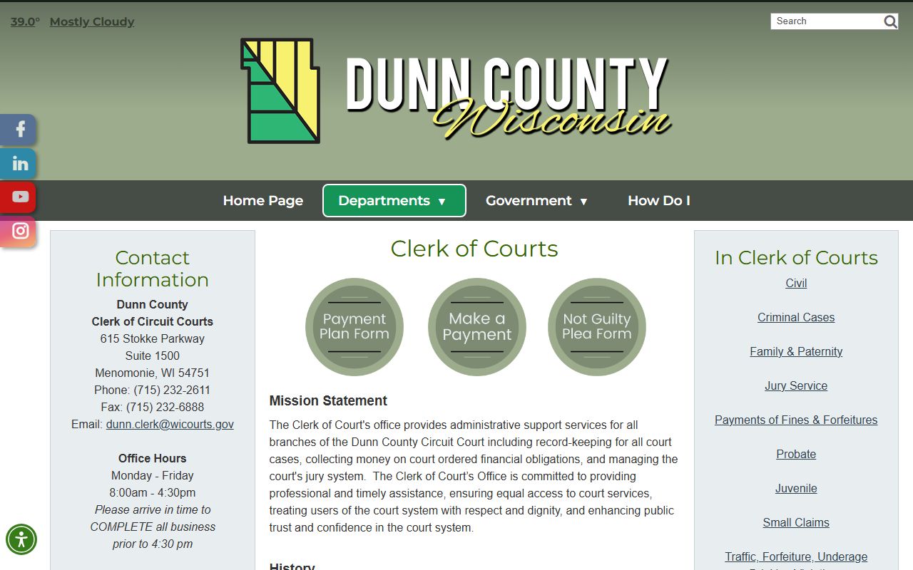 Dunn County Civil Court Records clerk office resource