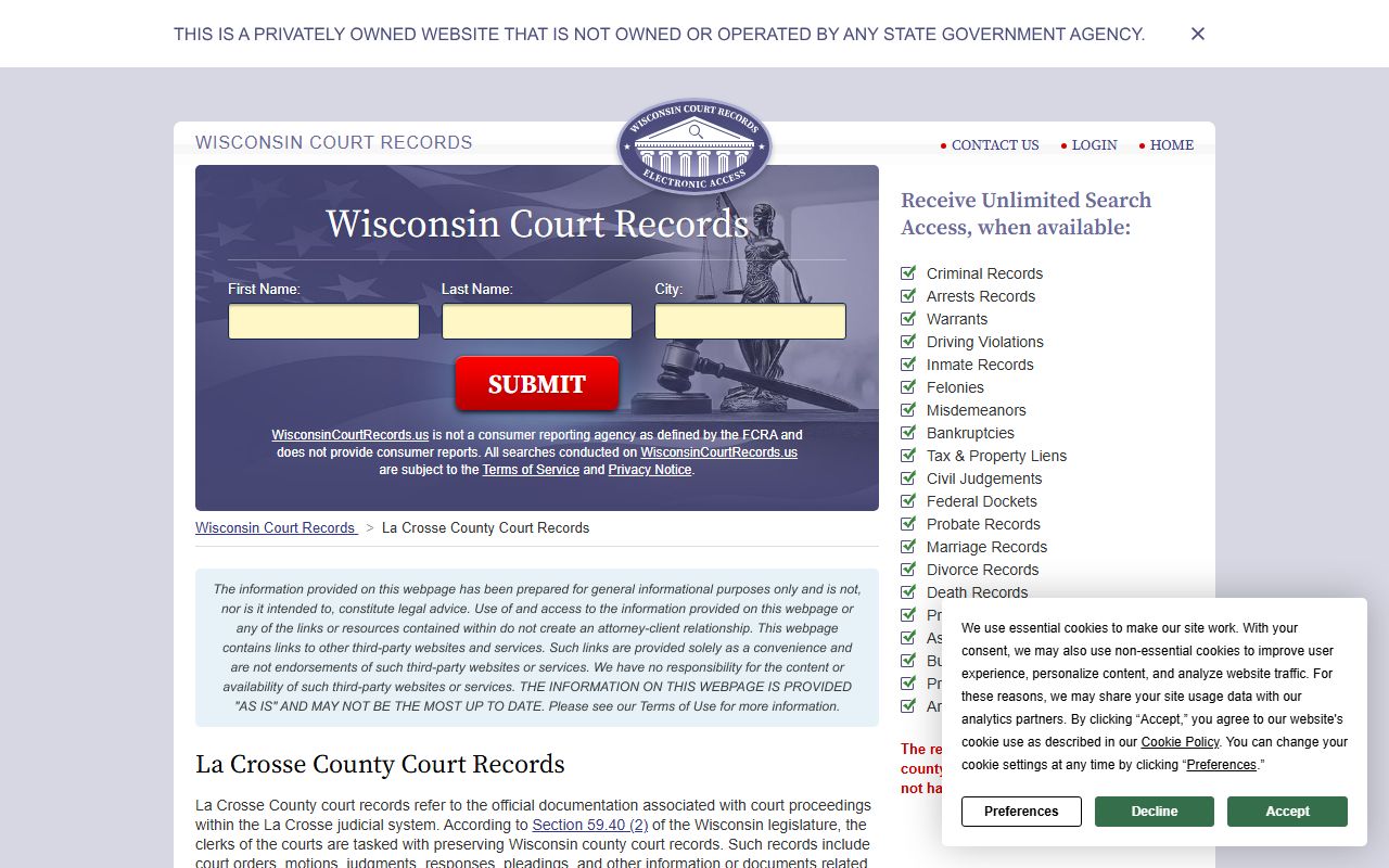 La Crosse County Civil Court Records records guide resource