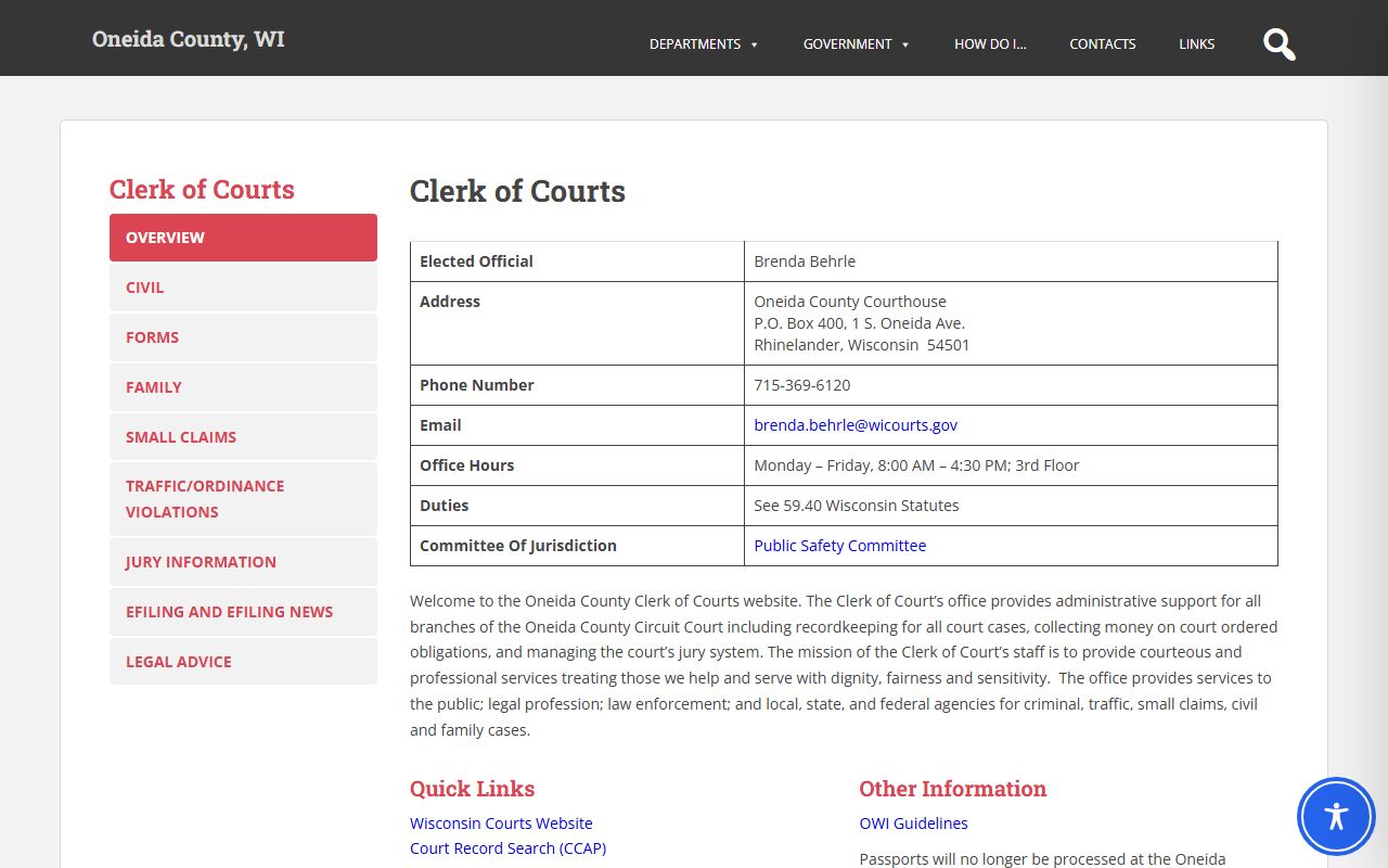 Oneida County Civil Court Records clerk office page