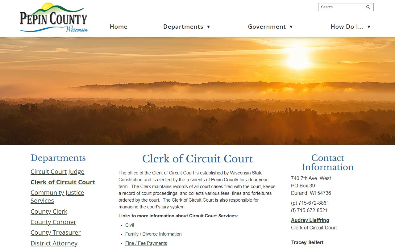 Pepin County Civil Court Records clerk office page