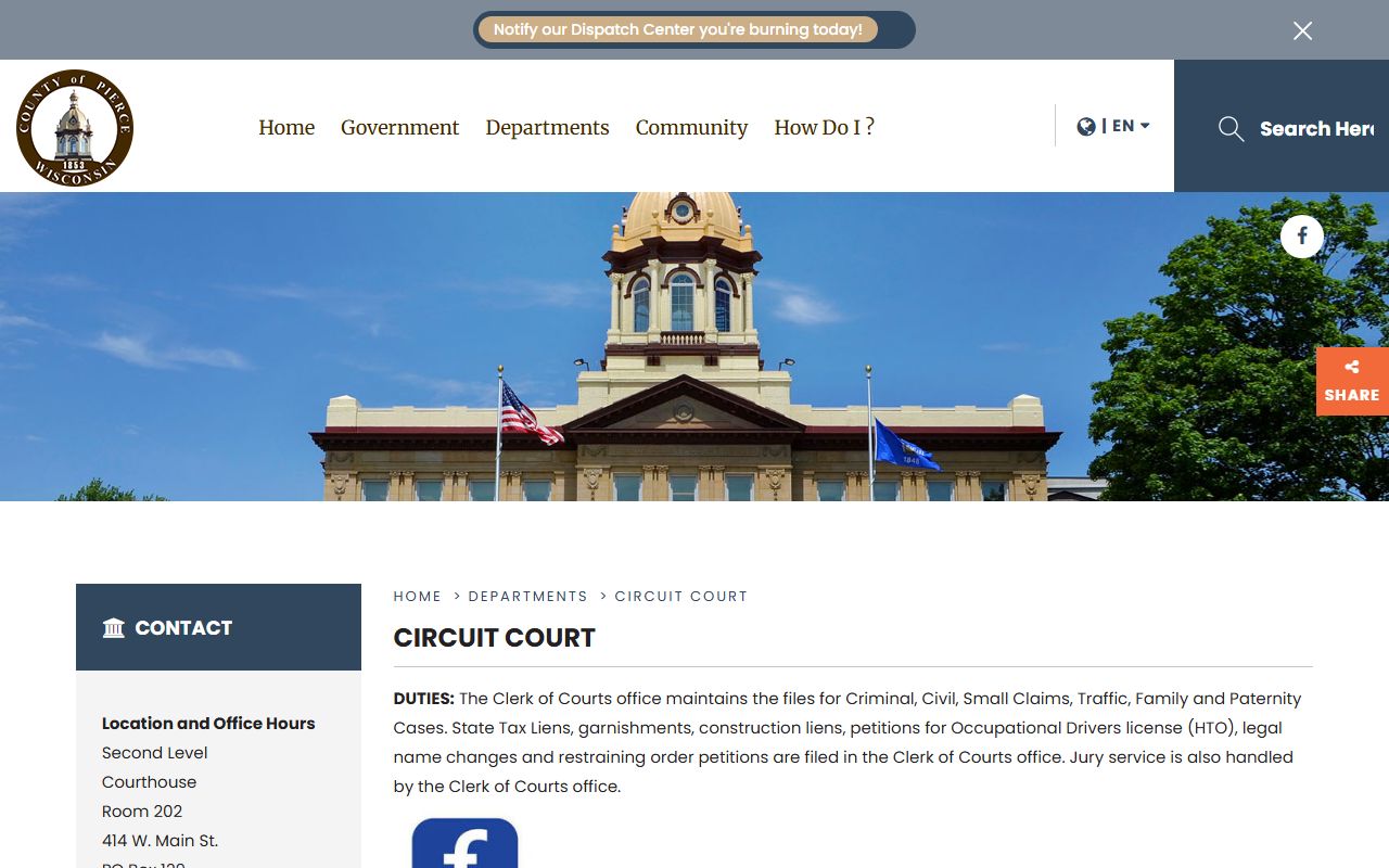 Pierce County Civil Court Records clerk office page