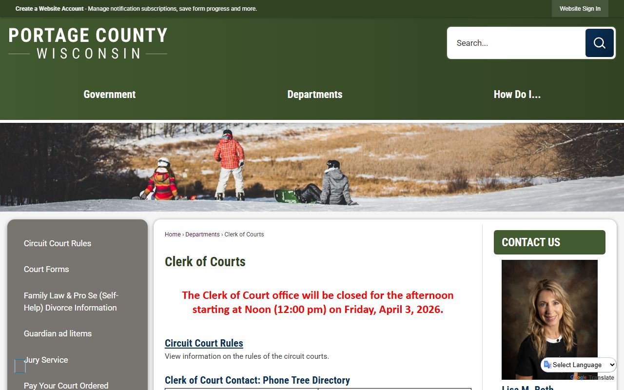 Portage County Civil Court Records clerk of courts page