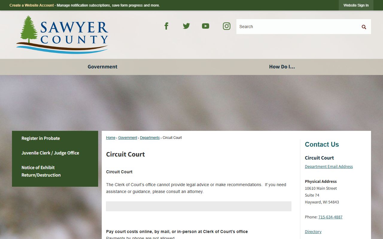 Sawyer County Civil Court Records circuit court page