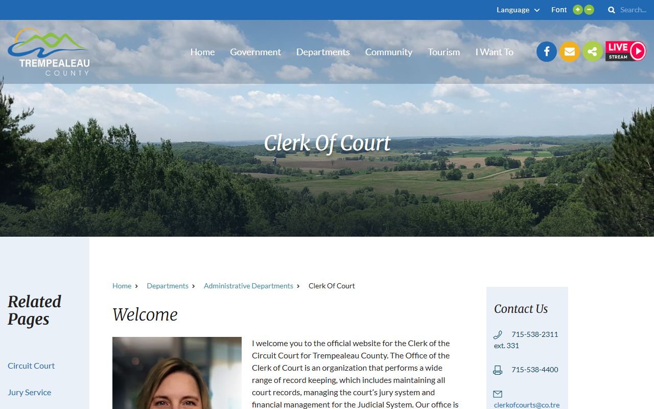 Trempealeau County Civil Court Records clerk page