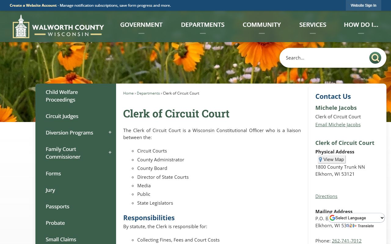 Walworth County Civil Court Records clerk office page