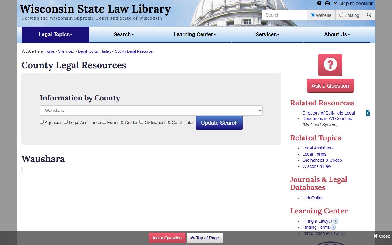 Waushara County Civil Court Records law library resource