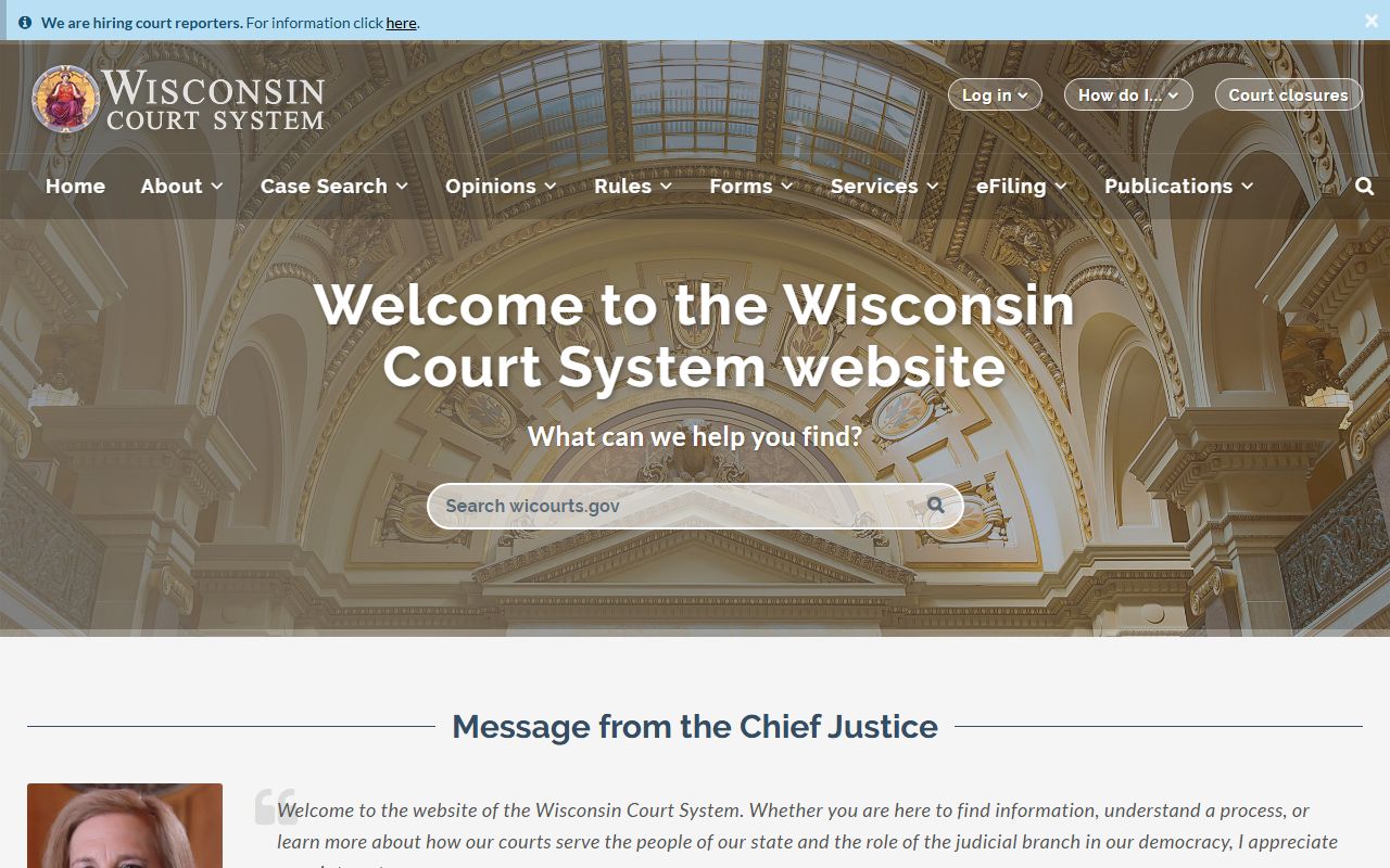 Wisconsin Civil Court Records on Wisconsin Court System website