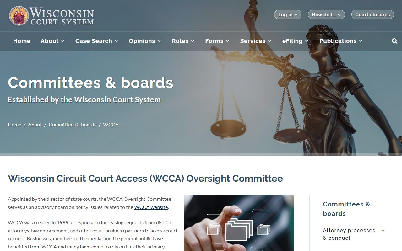 Wisconsin Civil Court Records oversight information for WCCA