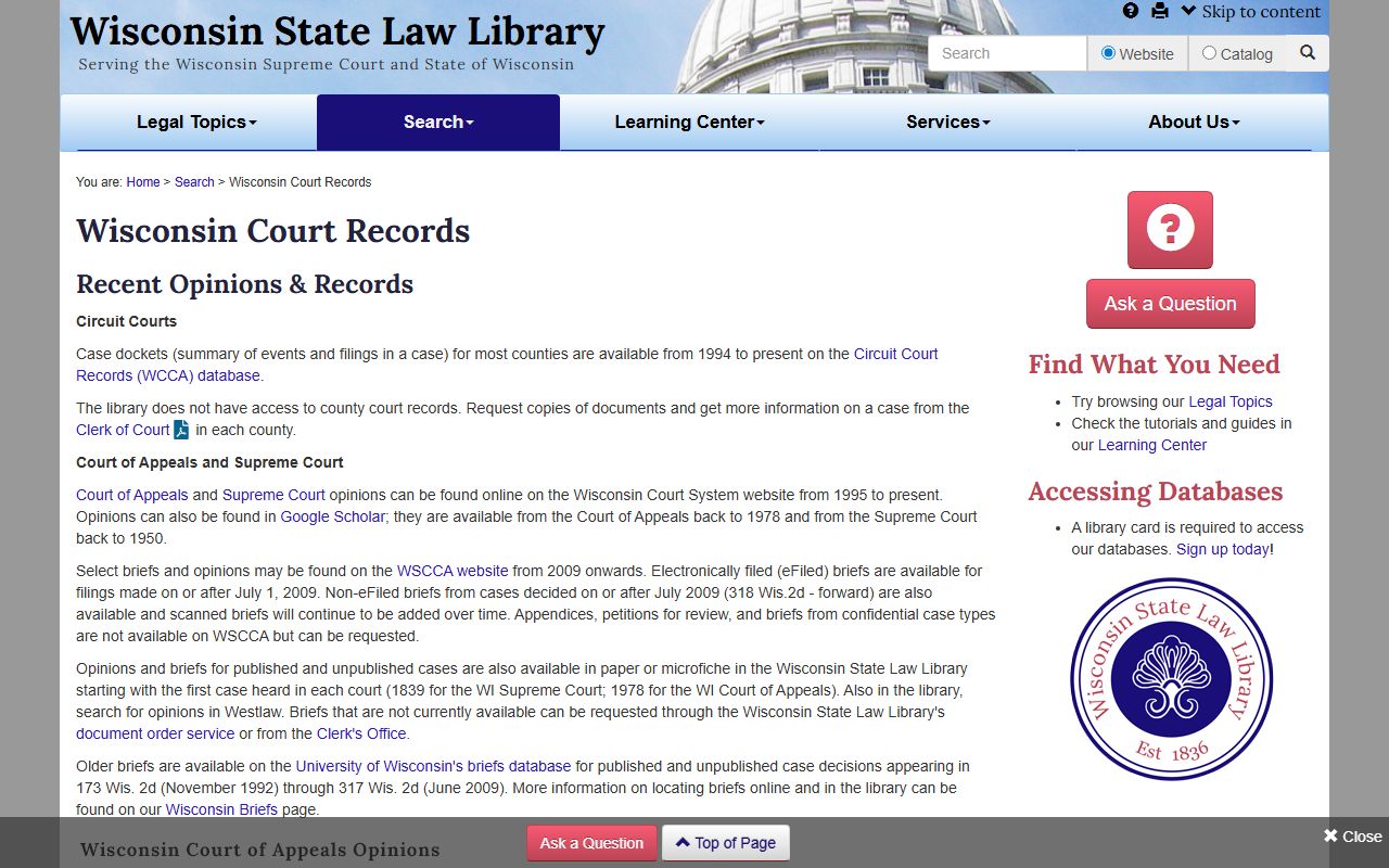 Wisconsin Civil Court Records guide from Wisconsin State Law Library